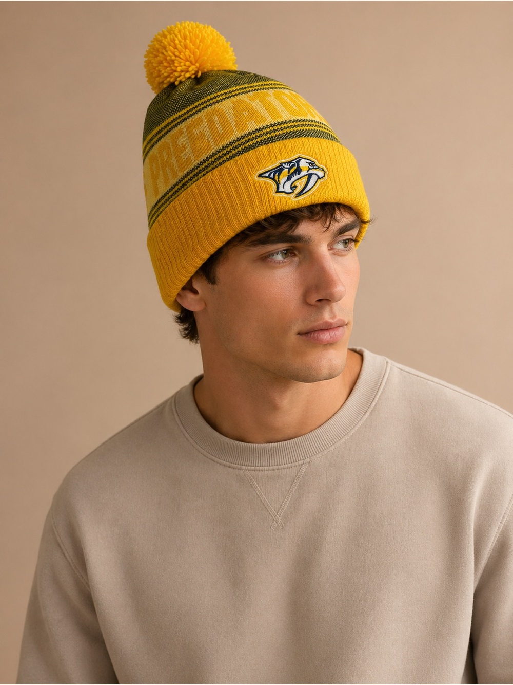 Nashville Predators Yellow Pom Knit Beanie - Men